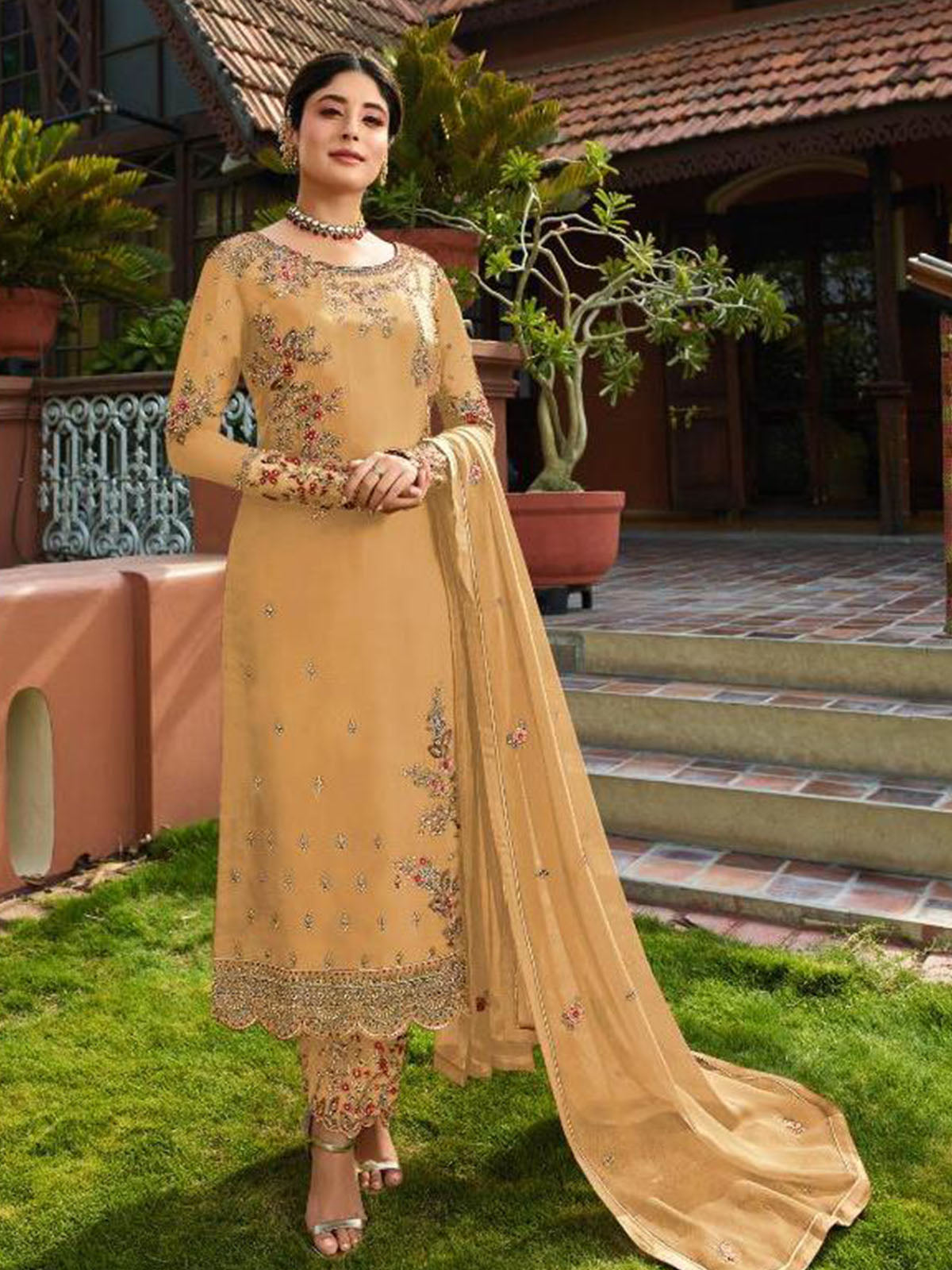 Golden Salwar Suit: Women & Their love with golden color | Anarkali dress,  Long gown dress, Salwar kameez designs